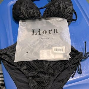 Loria swim suit made with knit and lace small black